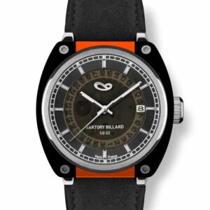 orange and black watch, montre orange et noire